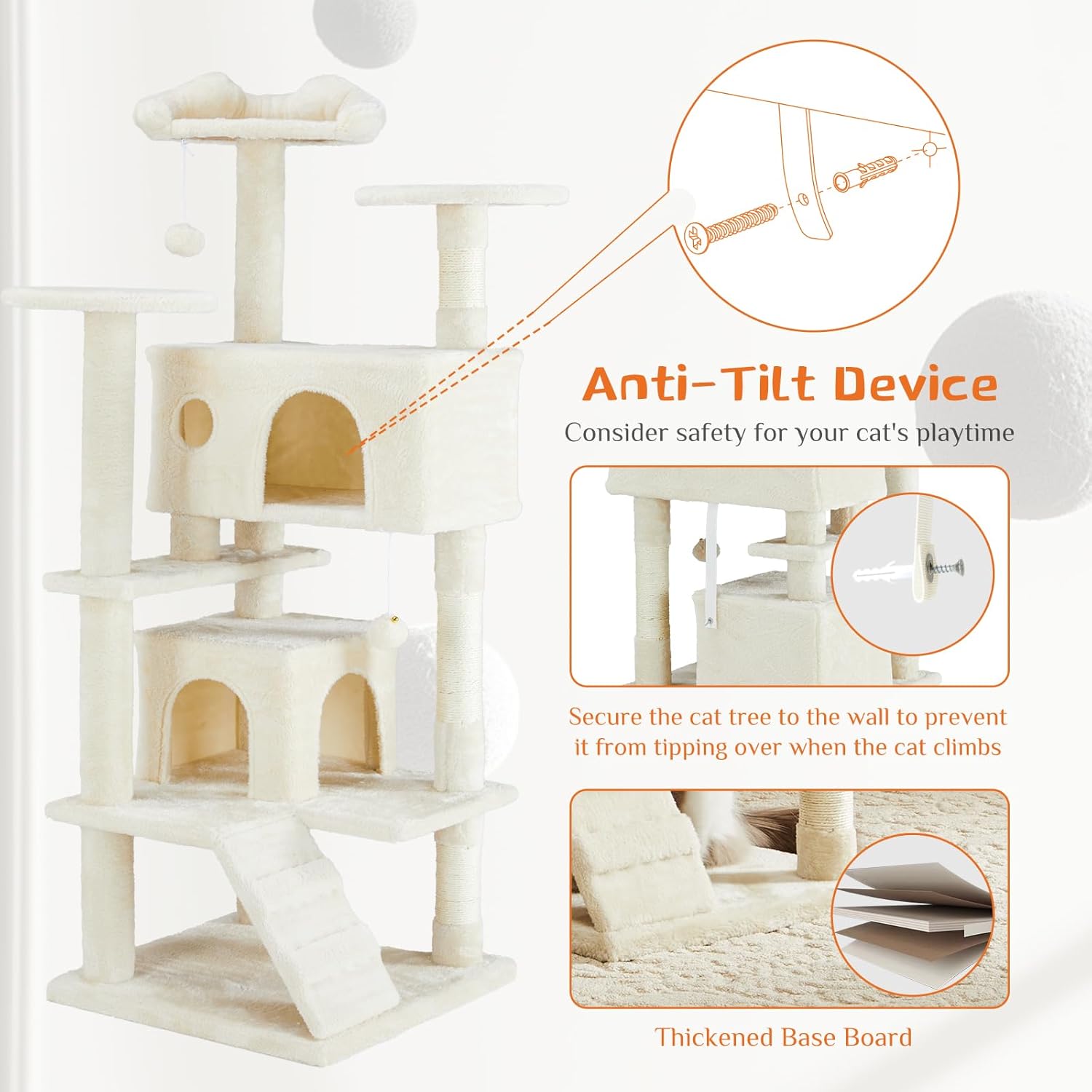 54 Inch Cats Tree Tower, Multi-Level with Scratching Post, Indoor Cat Tree Condo with Climbing Ladder, Plush Toy