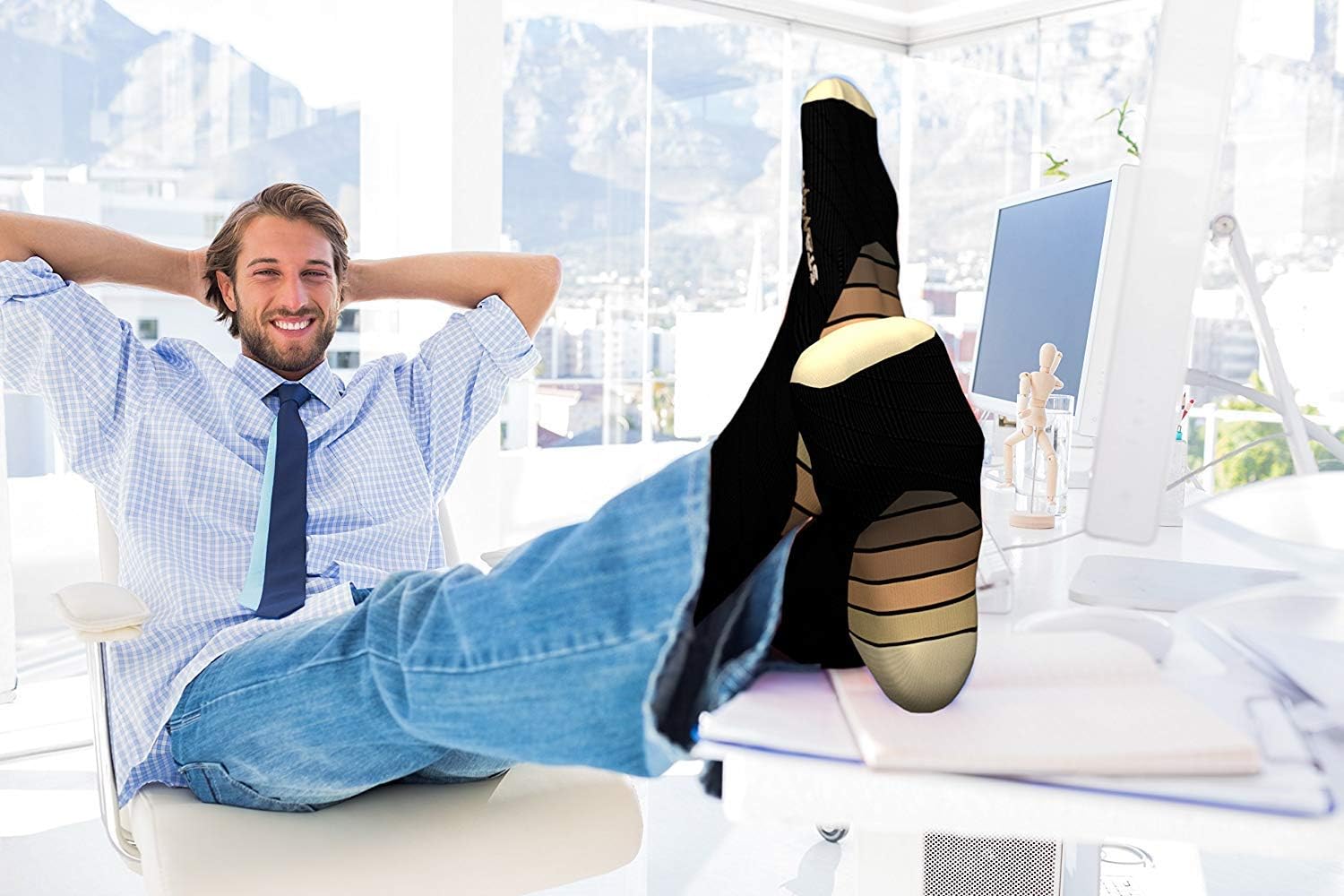 3 Pairs of Compression Socks for Men & Women in (Black/Orange + Black/Beige + Nude Beige) L-XL Size