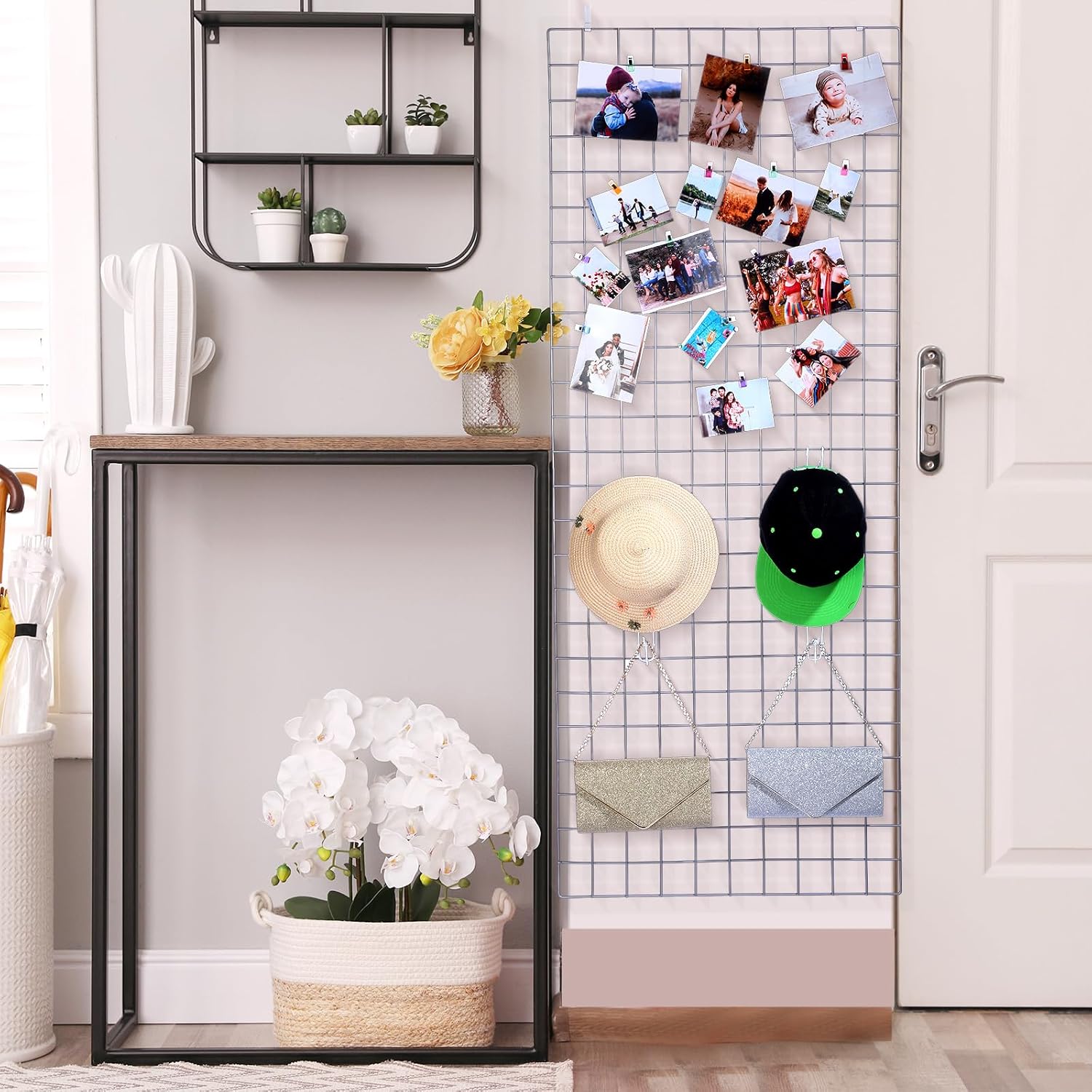 6 Pcs Commercial Grade Gridwall Panels for Display, Heavy Duty Wire Grid wall Display Rack Metal wall Mount Grid with