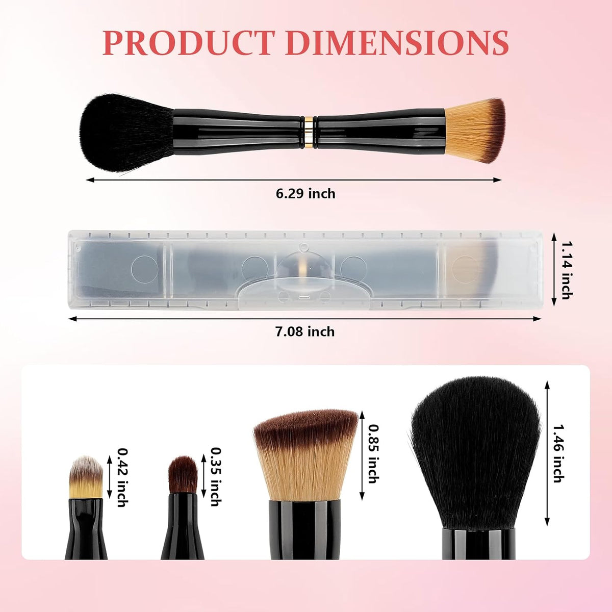 Travel Makeup Brush Set with Case, 4-in-1 Double-Ended Brush