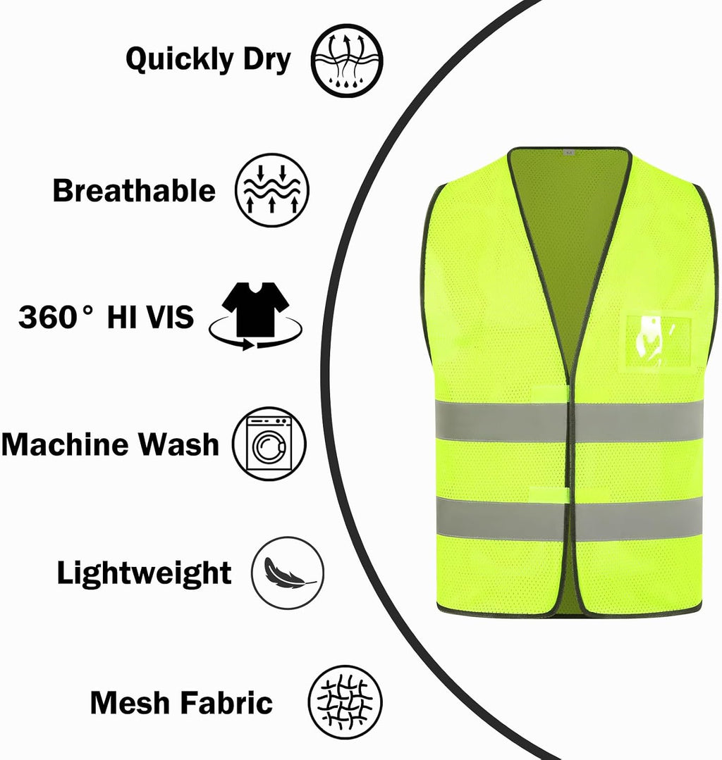 Reflective High Visibility Safety Vest for Men Women ANSI Class 2 Hi Vis Safety Vests Mesh Fabric Neon Work Jacket