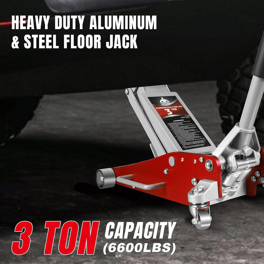 3 Ton Low Profile, Aluminum and Steel Racing Floor Jack with Dual Pistons Quick Lift Pump for Sport Utility Vehicle