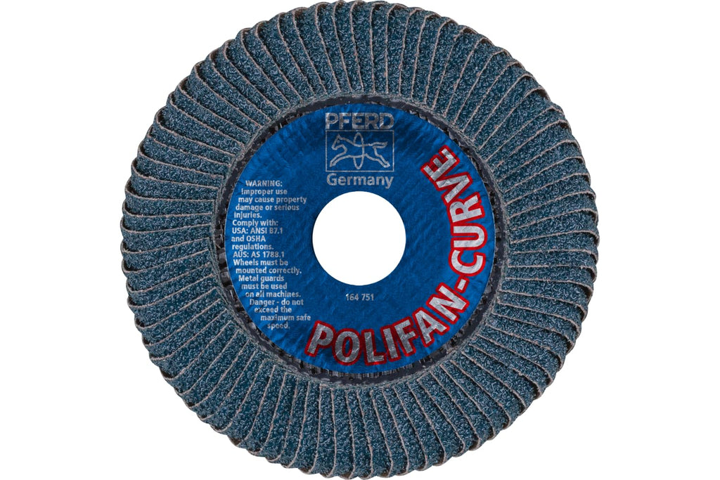 PFERD POLIFAN-Curve Radial Type Flap Disc - 4-1/2" x 7/8", 40 grit Zirconia, Welding Accessory and Angle Grinder Attachment - for Steel and Stainless Steel (INOX) Grinding - Pack of 1 - Part 67192