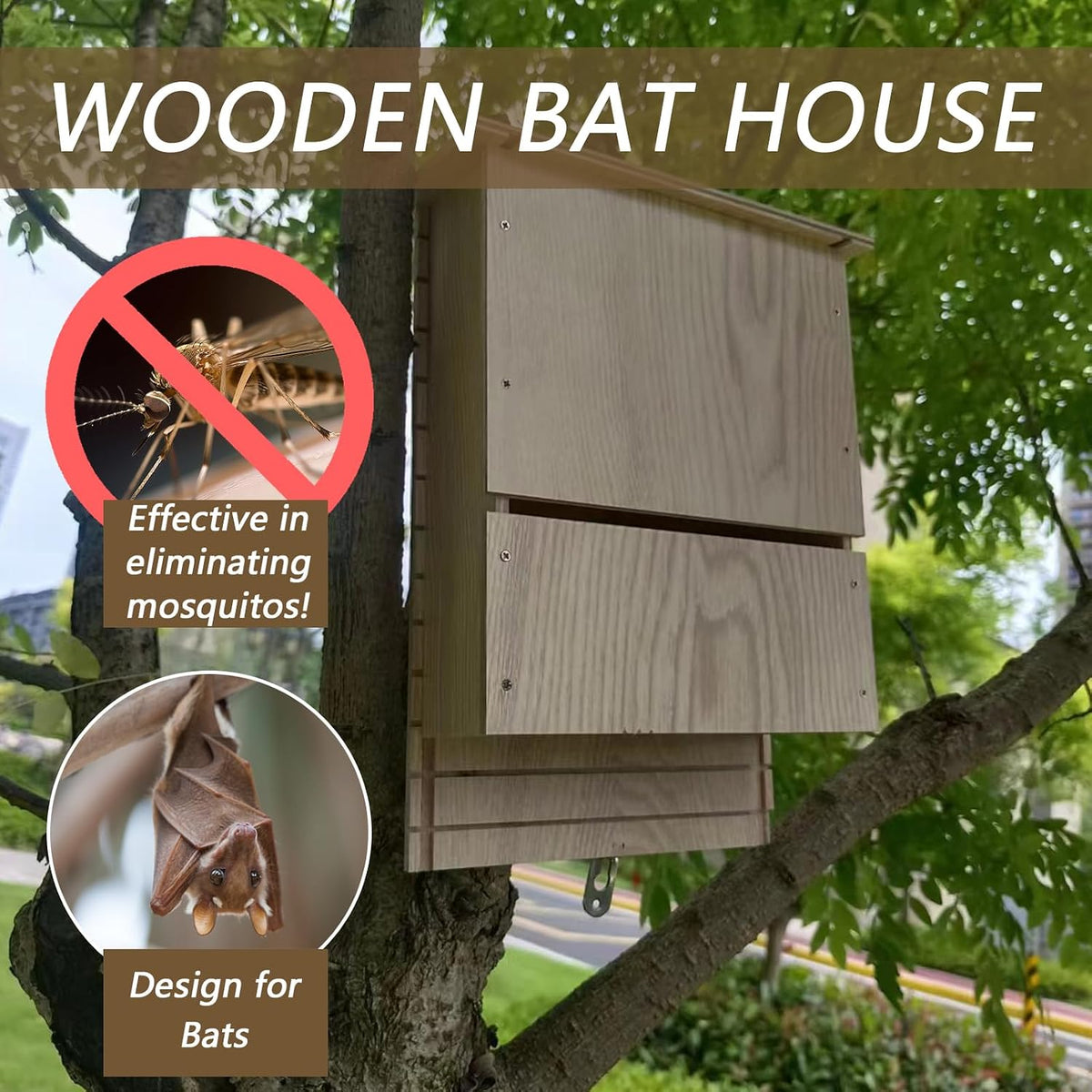 Bat House for Outdoors, 11.8 X 7.5 X 3.3 Single Storey Wooden Bat House, Easy to Install, Garden Eaves Habitat
