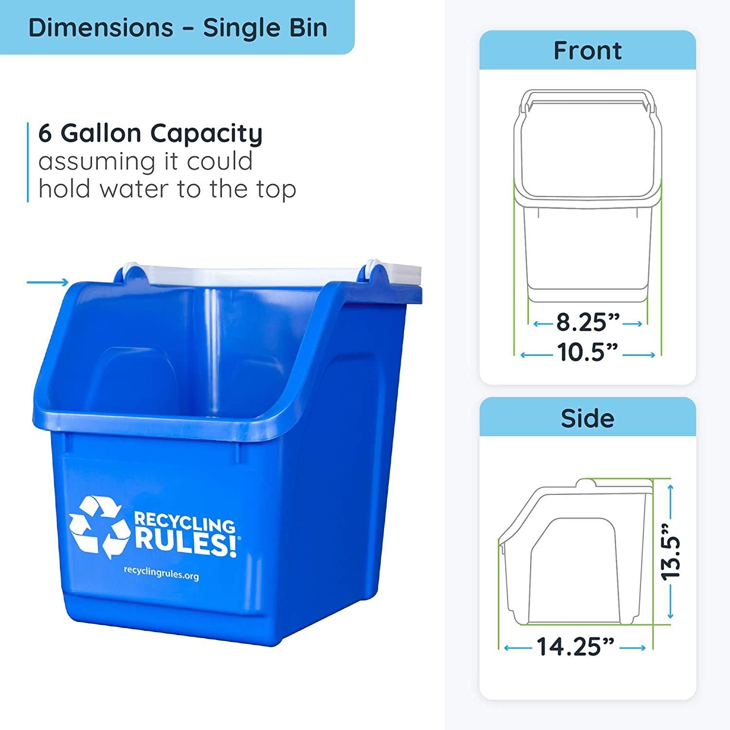 ! 6 Gallon Stackable Recycling Bin Container in Blue, Eco-Friendly BPA-Free Handy Recycler with Handle, 2-Pack