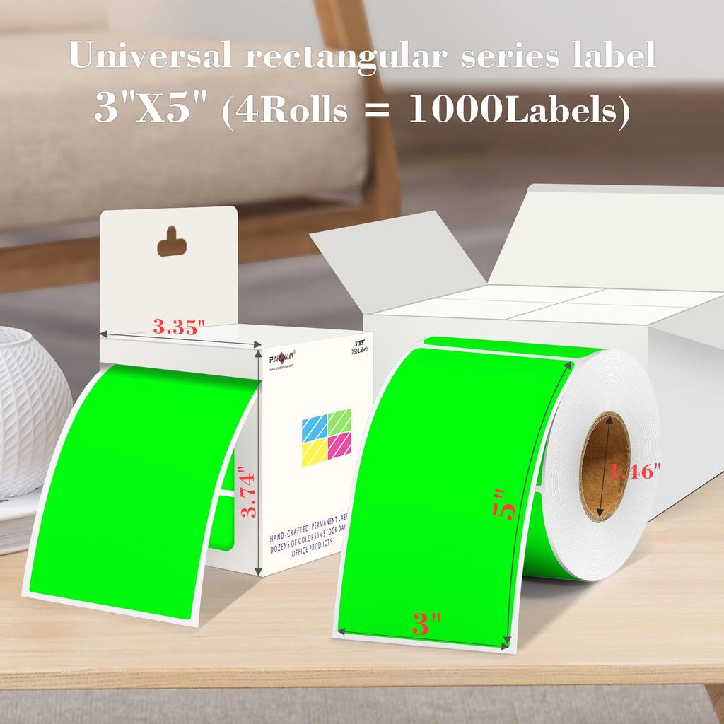 3x5 inch Rectangle Color Code Stickers, 1000PCS Fluorescent Green Label
