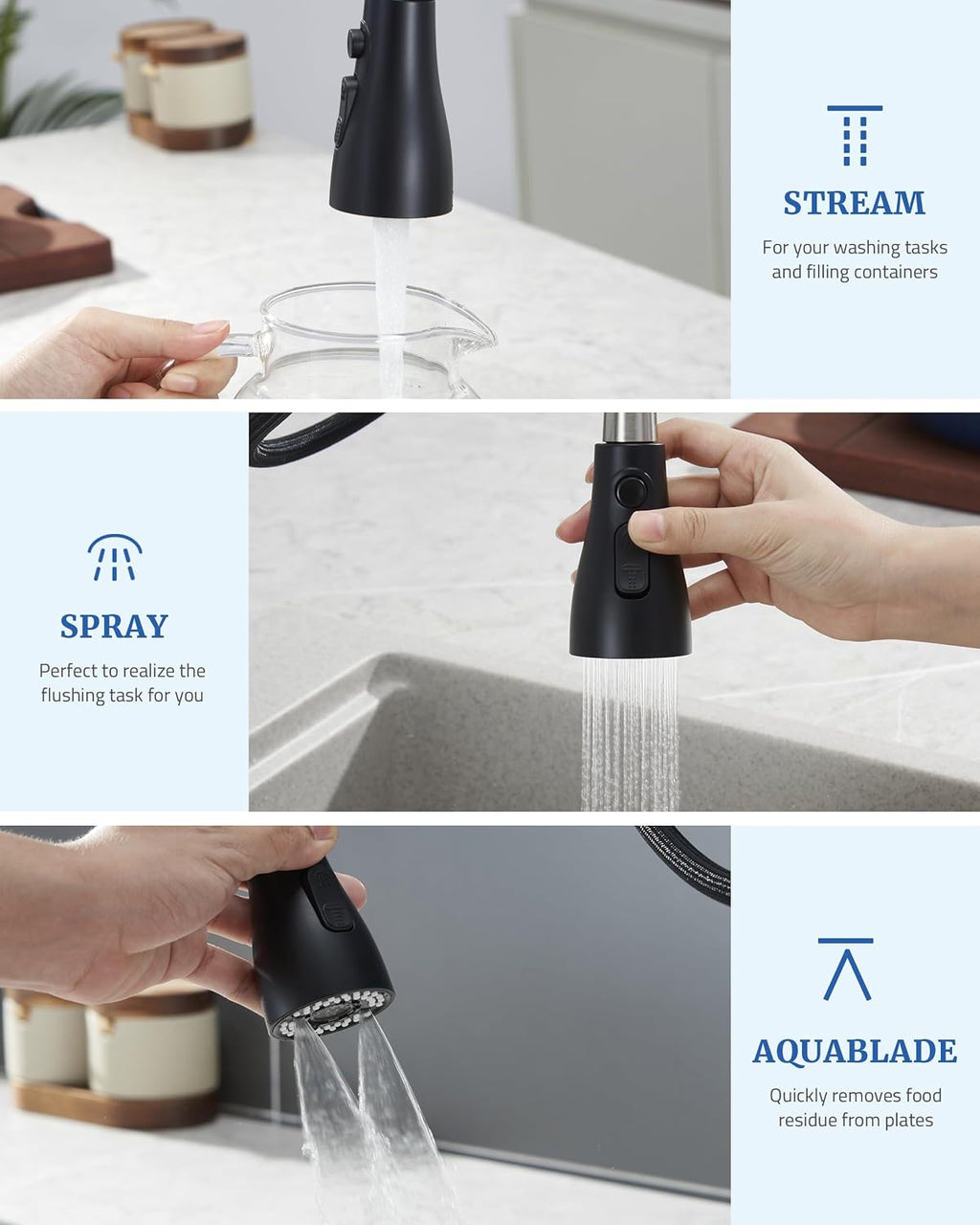 Kitchen Faucet Spray Head Replacement, Pull Down Sprayer with 15 Adapters