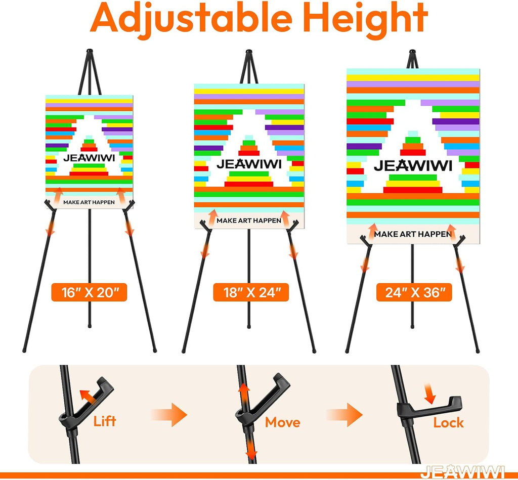3 Pcs Lightweight Easel Stand, 66 Inch, Black, with Carry Bags | Adjustable Portable Metal Display Easel & Poster Stand