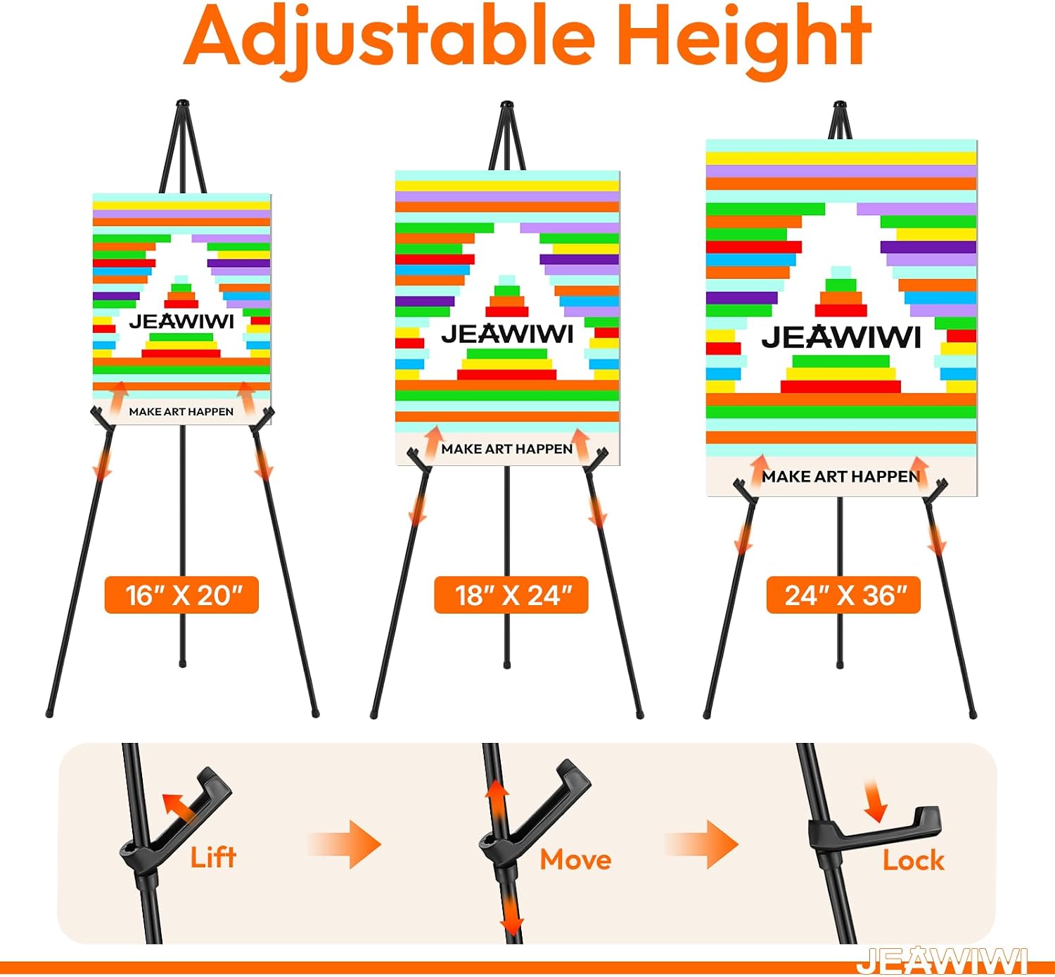 3 Pcs Lightweight Easel Stand, 66 Inch, Black, with Carry Bags | Adjustable Portable Metal Display Easel & Poster Stand