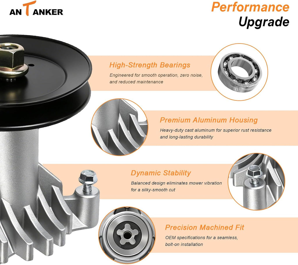 130794 Spindle Assembly 153535 Pulley Replaces for Craftsman LT1000 LT2000 Compatible with Poulan AYP HU 532130794