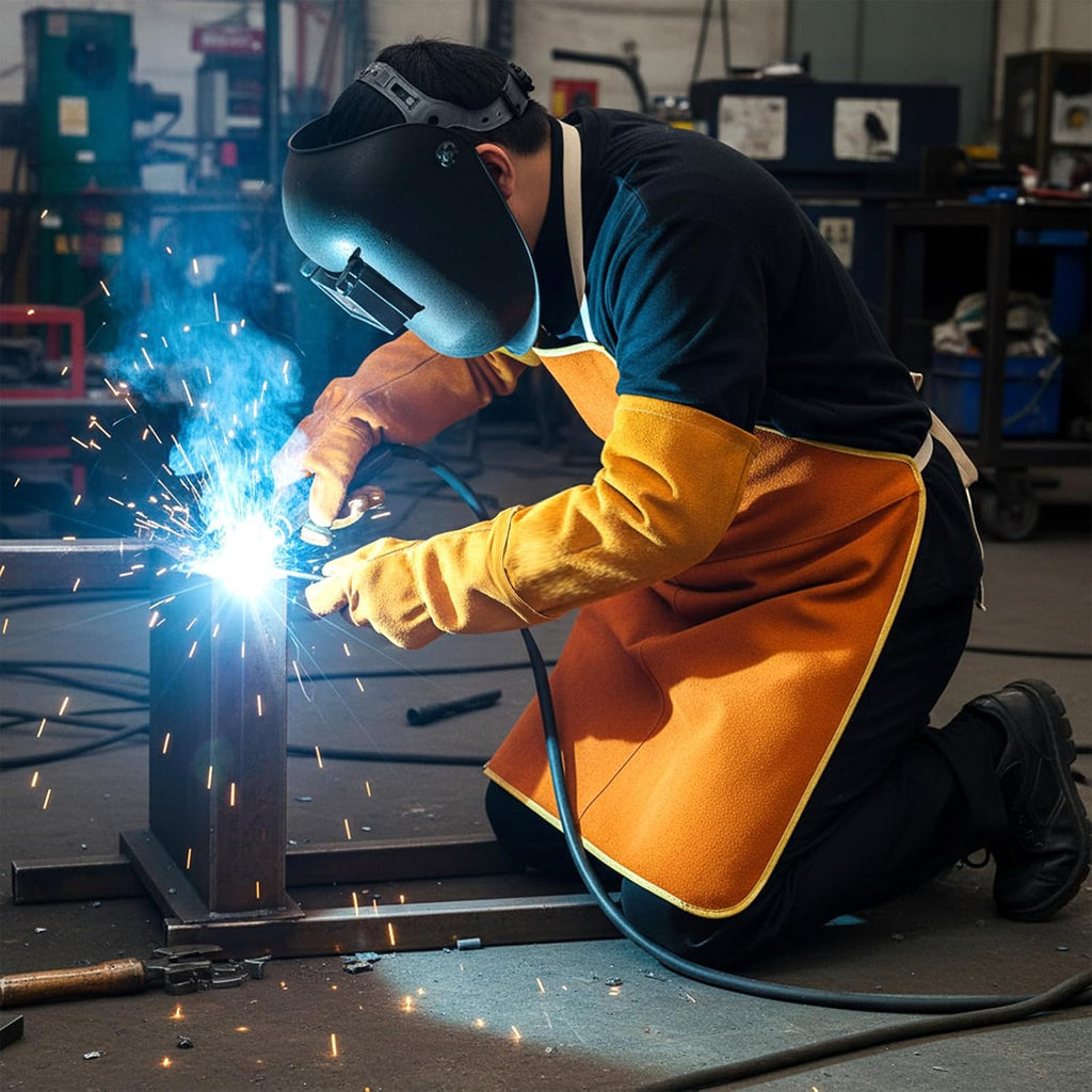 Welding Work Protectors Set, Including Heat & Flame Resistant Heavy Duty Welding Apron, Sleeves and Leather Work