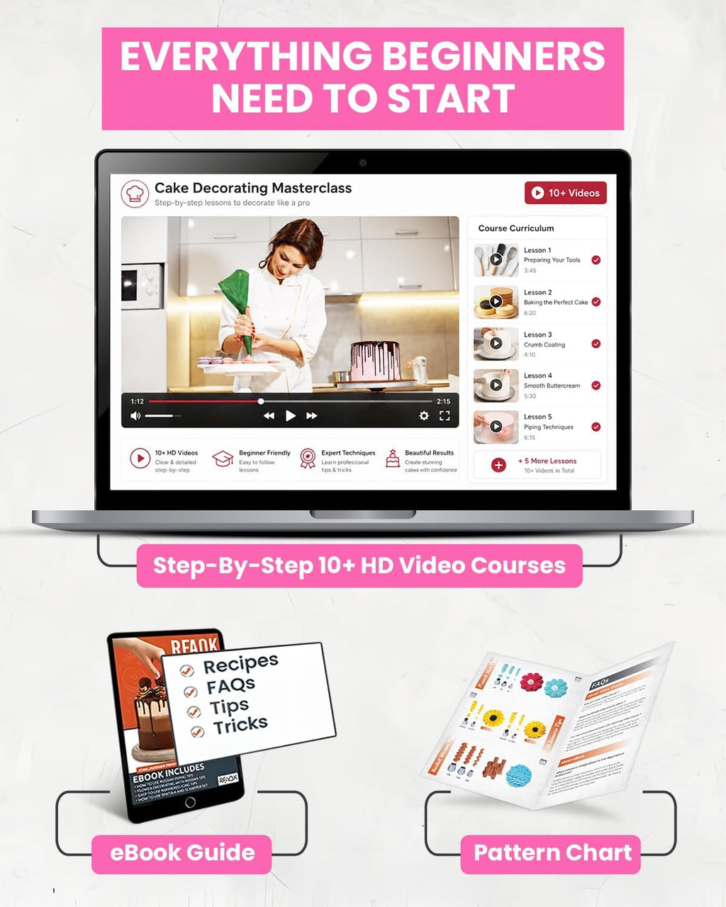 200PCs Cake Decorating Kit with Video Course for Beginners & Pros