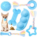 6 Pack Puppy Chew Toys - Blue, Soft Rubber Rope & Bone Ball Teething Toys for Small Dogs & Puppies, Including Yorkie