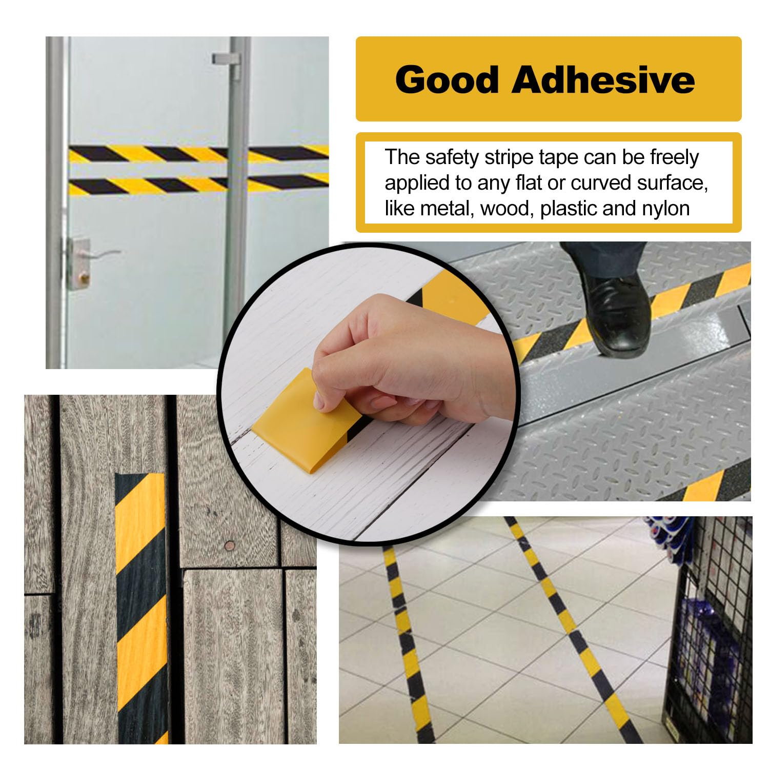 Hazard Warning Safety Stripe Tape Caution Tape Roll Waterproof Anti Slip Non-Abrasive Self-Adhesive Floor Marking