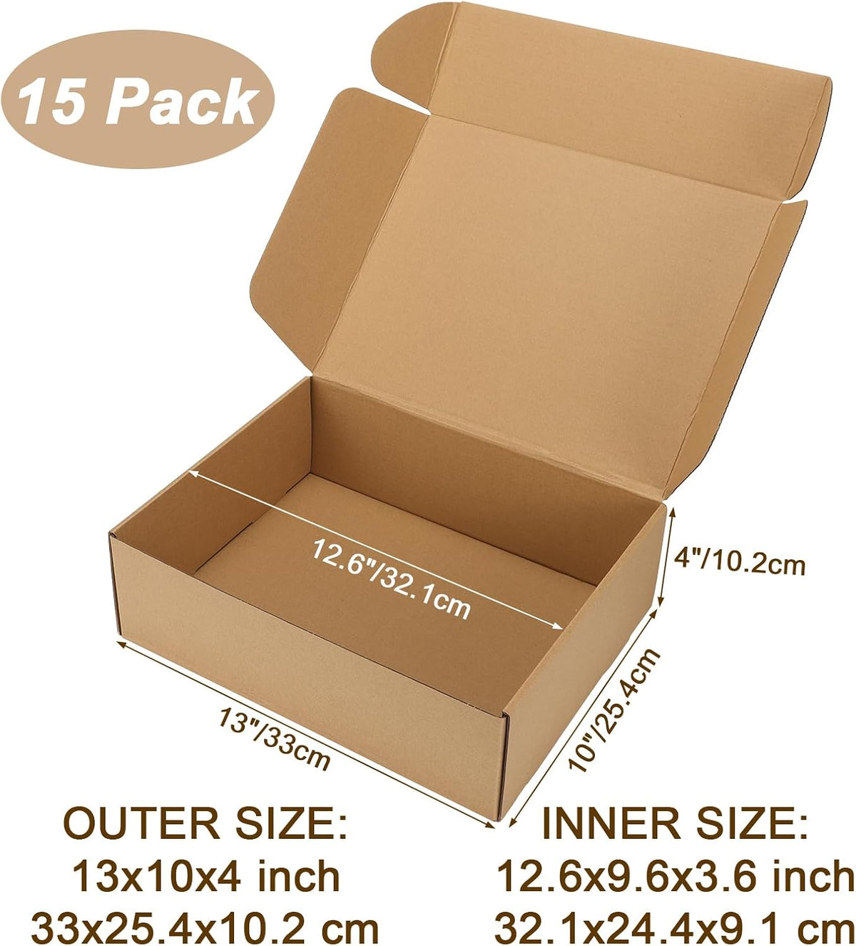 13x10x4 inch Cardboard Shipping Boxes, Set of 15 Gift Boxes, Brown