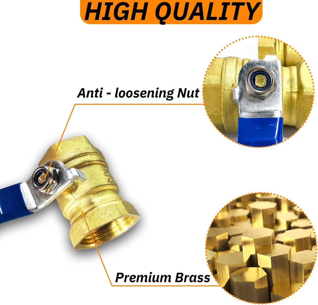 2Pack 1 Inch Full Port Ball Valve, Brass Male x Female NPT, 300 WOG
