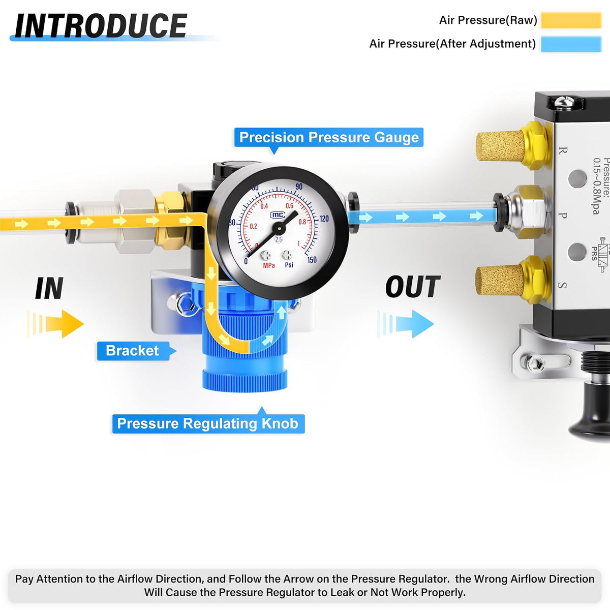 TAILONZ 1/4"NPT Pneumatic Pressure Regulator AR2000,Blue