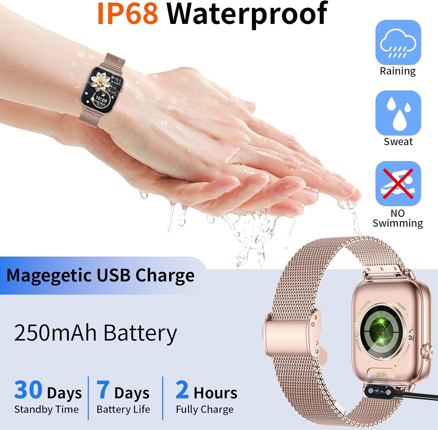 Smart Watch for Women,1.83" HD Smartwatches (Answer/Make Call), IP68 Waterproof Activity Fitness Tracker, HR, Sleep