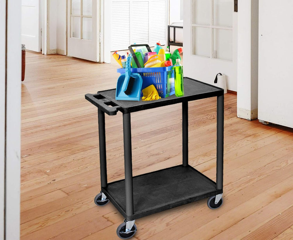 HE32-B Utility Cart - Two Shelves Structural Foam Plastic, Multipurpose Utility Cart, Four Heavy-Duty 4" Casters, Two