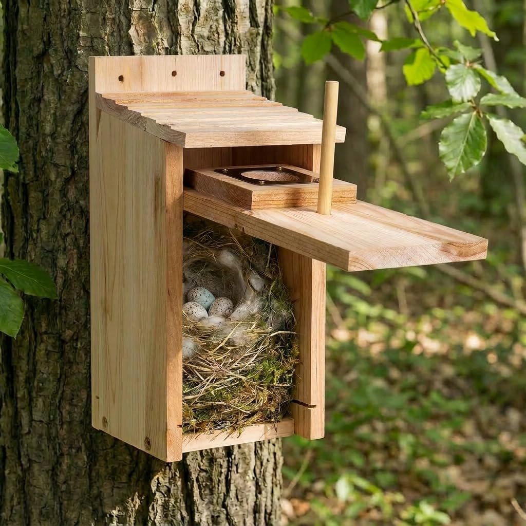 Bird Houses for Outside Clearance with Copper Guard, Pine Bird House Outdoor, Bluebird Finch Swallow Wren Chickadee