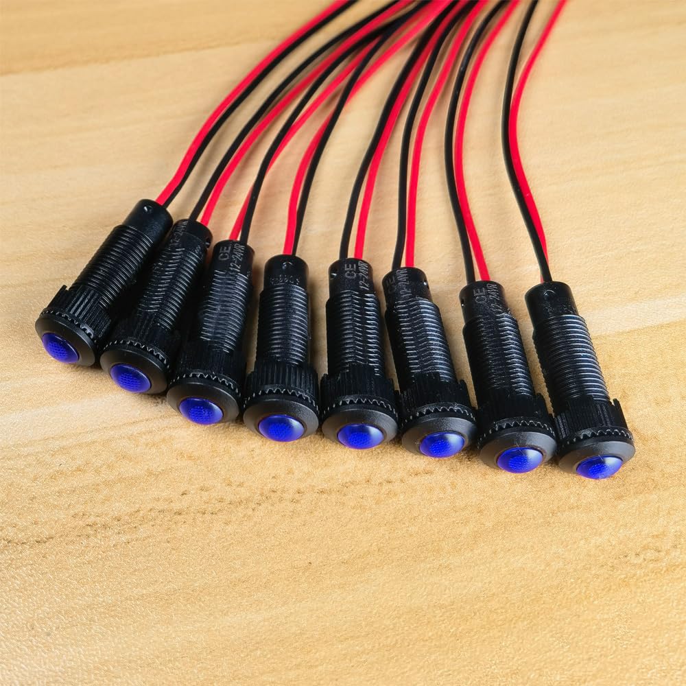 Gebildet 8pcs Blue LED Indicator Pilot Light AC/DC 12-24V Mounting Hole Size 8mm(Flame Retardant Plastic Shell)