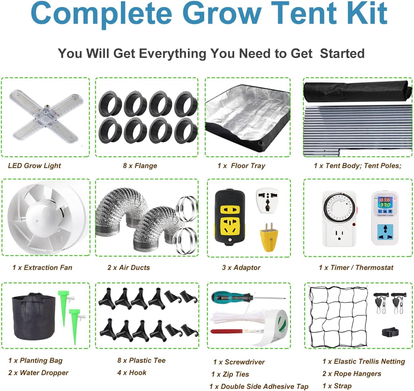 4x4 Grow Tent Kit Complete High Reflective Mylar Indoor Grow Tent 48"x48"x80"+ LED Grow Light Combo Hydroponics