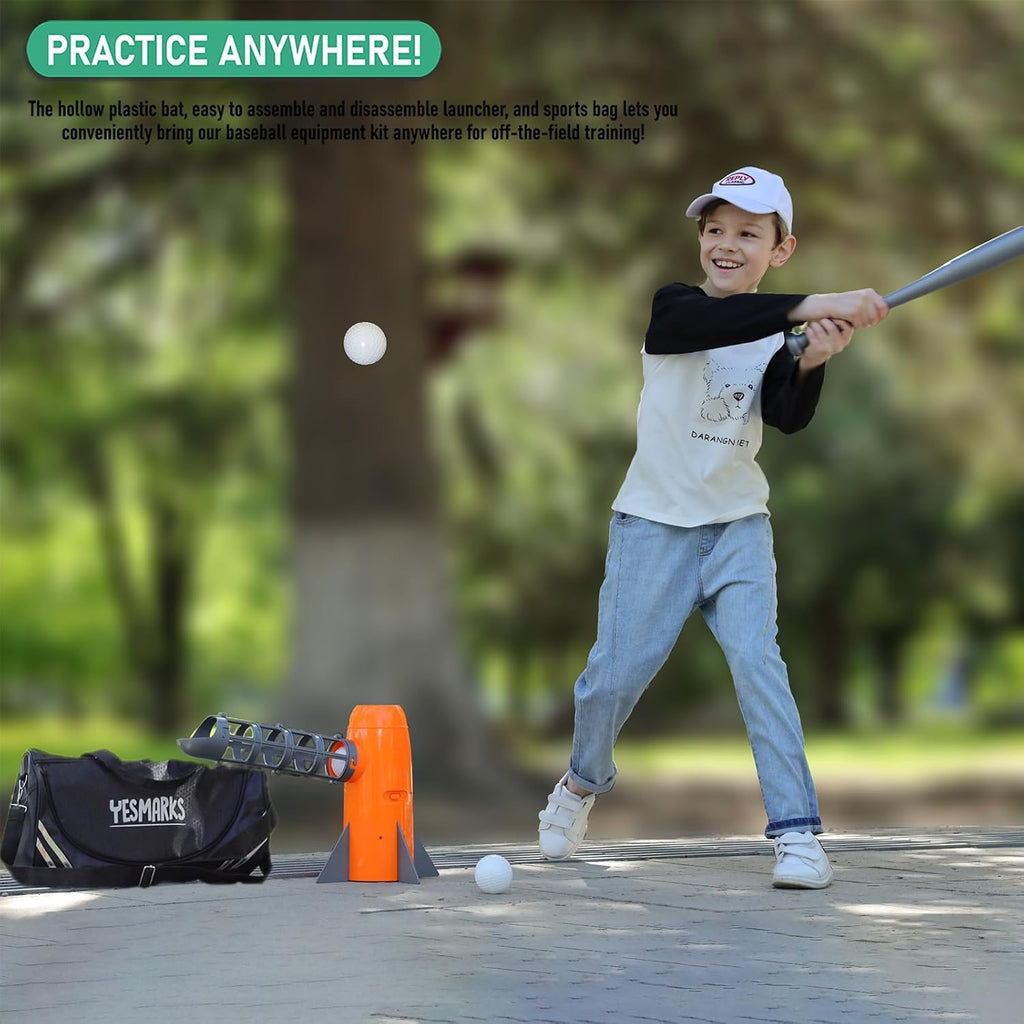 Kids Auto Baseball Pitching Machine Outdoor Toy Set - Training Equipment & Batting Practice Toys for Youth, Includes