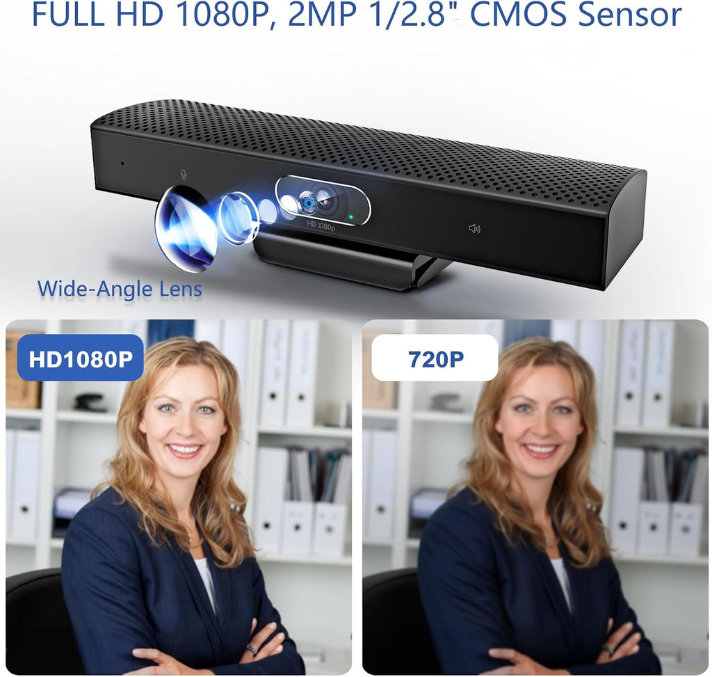 Conference Room Camera, 3-in-1, 1080p Full HD Webcam with Microphone and Speaker, USB Plug and Play, Wide Angle Video
