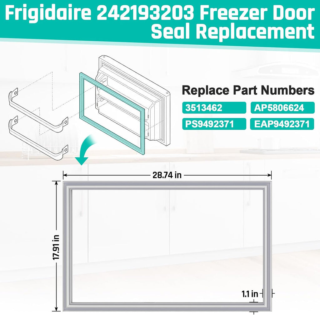 Upgraded 242193203 Refrigerator Freezer Door Gasket for Frigidaire Kenmore Crosley Freezer Door Seal Replacement Parts FFHI1831QP6, FFHT1814QW0, 17.91”*28.74” Refrigerator Door Gasket Seal