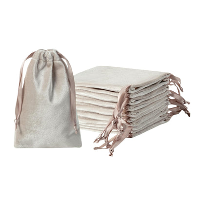 12pcs Light Champagne Velvet Drawstring Bags 4x6 inches Glossy Small Velvet Cloth Gift Bags Jewelry Pouches for