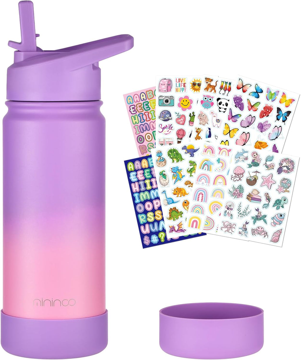 Kids Water Bottle for School, 16oz Stainless Steel Insulated Water Bottle Kids with Straw Lid for Girls, Boys
