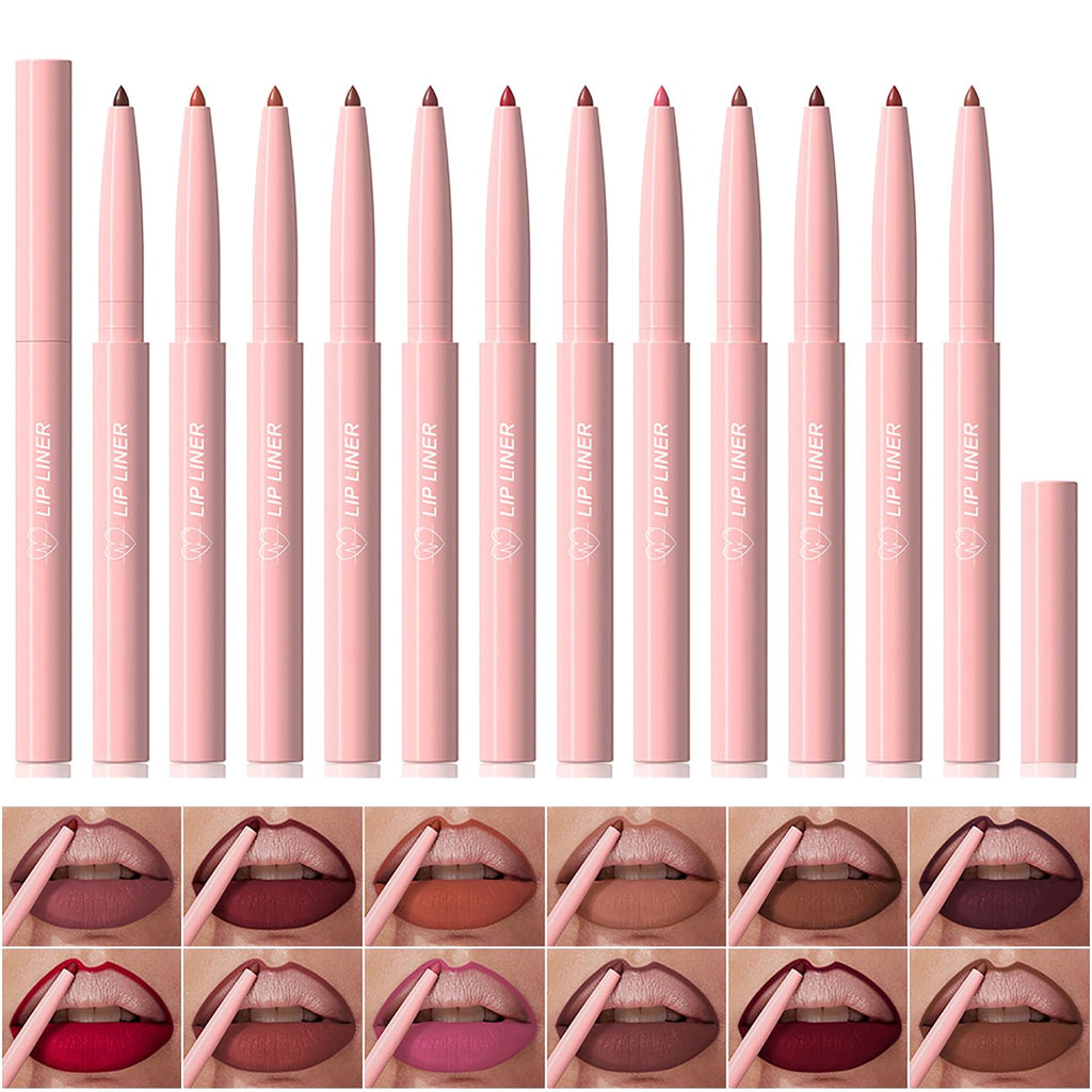 12 Colors Retractable Lip Liner Kit, Creamy Matte Lip Sculpting