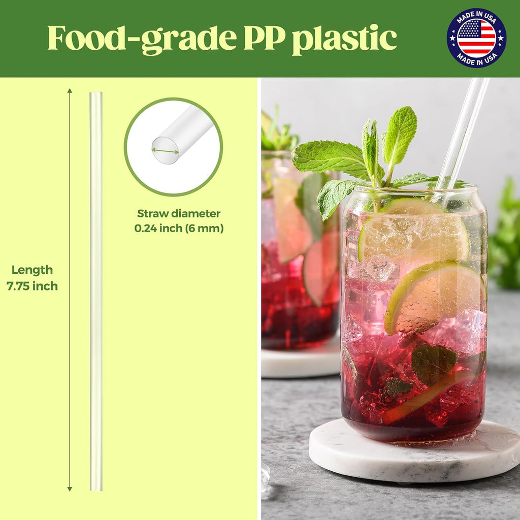 Glotoch 1000 PCS Individually Wrapped Clear Plastic Straws, 7.75'' Long