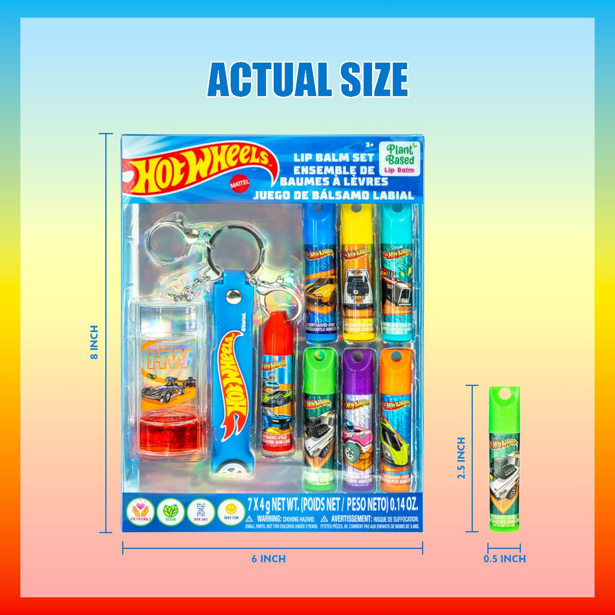 Hot Wheels Keychain Lip Balm Set, 7-Piece Plant-Based, Ages 3+