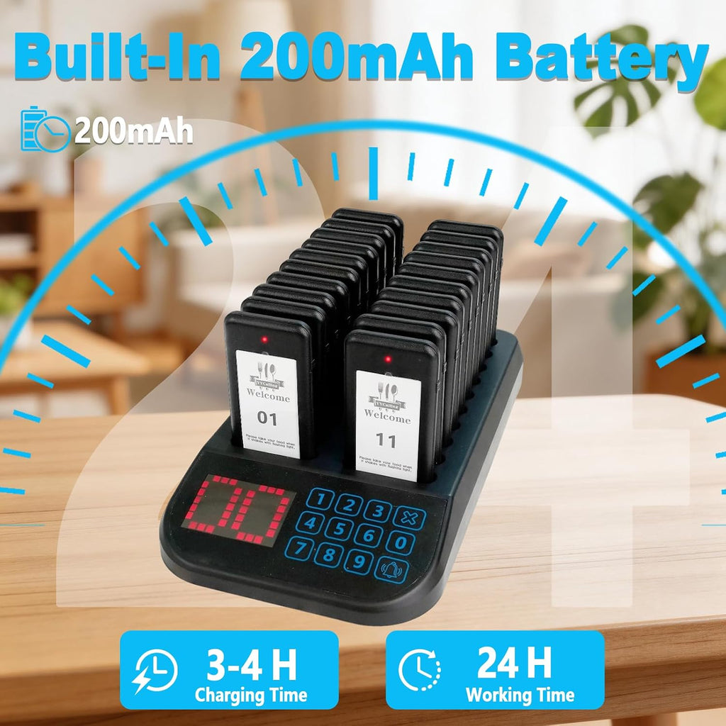 Restaurant Pager System,Social Distancing Buzzer 20 Pagers(Black)