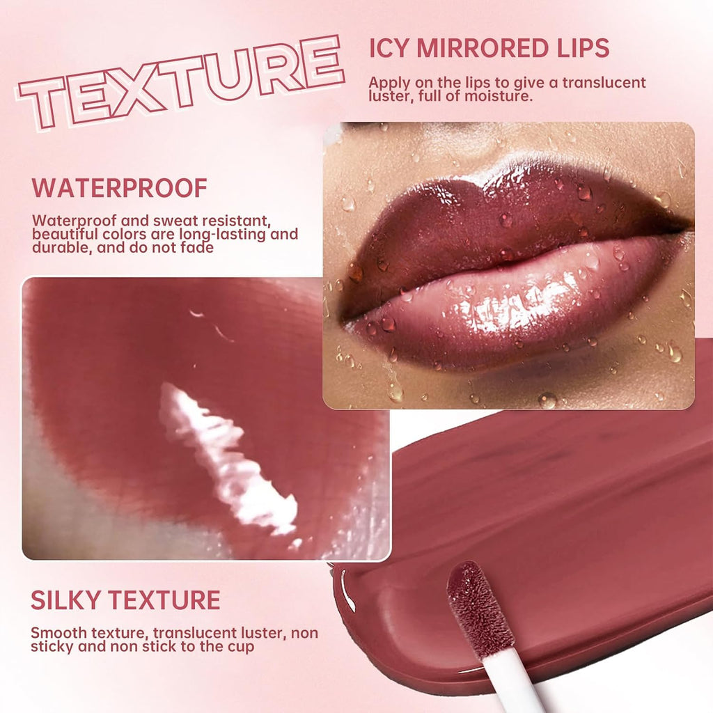 Rose Pink Lip Kit with Nourishing Lip Gloss&Brown Lip Liner Combo | Moisturizing High Shine Finish for Juicy Volume