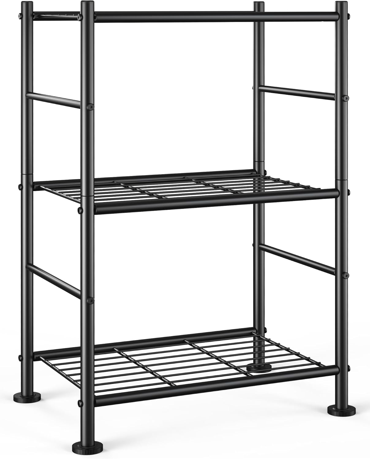 Storage Shelves - 3 Tier Shelf Organizer, Sturdy Metal Garage Shelving with Adjustable Leveling Feet, Space-Saving