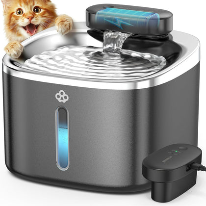 Cat Water Fountain, 3.5L/118oz Battery Operated Pet Fountain Stainless Steel, Automatic Water Fountains for Cats