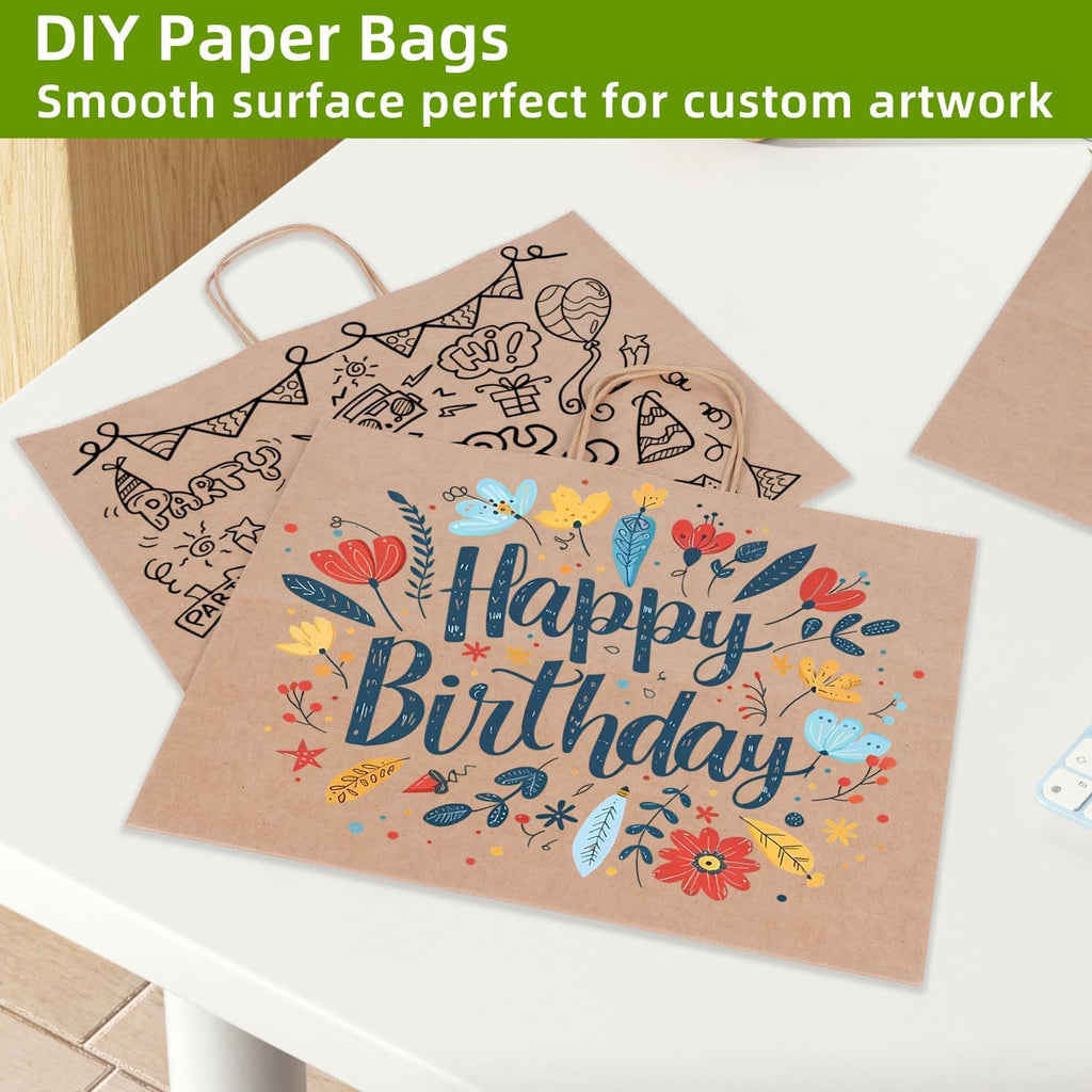 Large Kraft Gift Bag, 50 Pcs Brown Paper Shopping Bags with Handles | 16x6x12 Inches Recyclable Heavy-duty Kraft