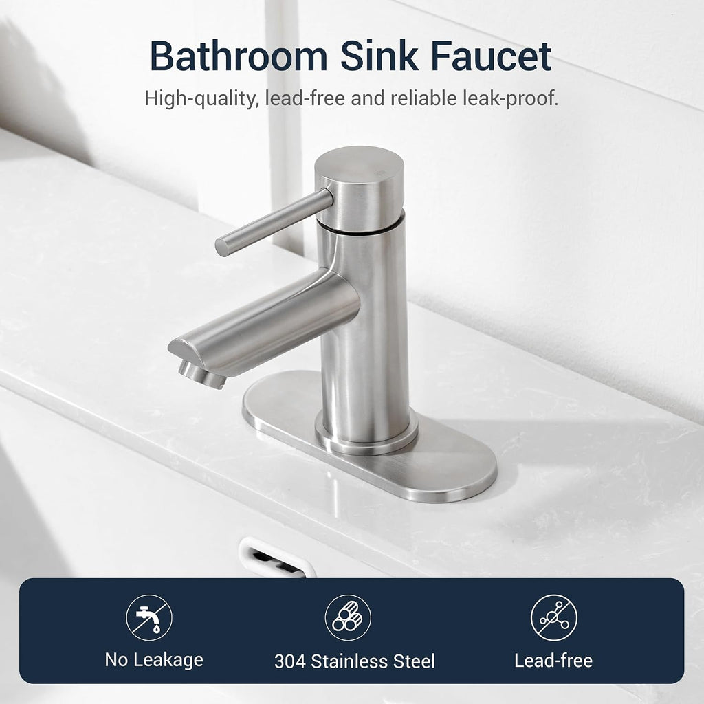 Brushed Nickel Bathroom Sink Faucets Single Hole Single Handle Stainless Steel Bathroom Faucet RV Faucet Deck Mount 1