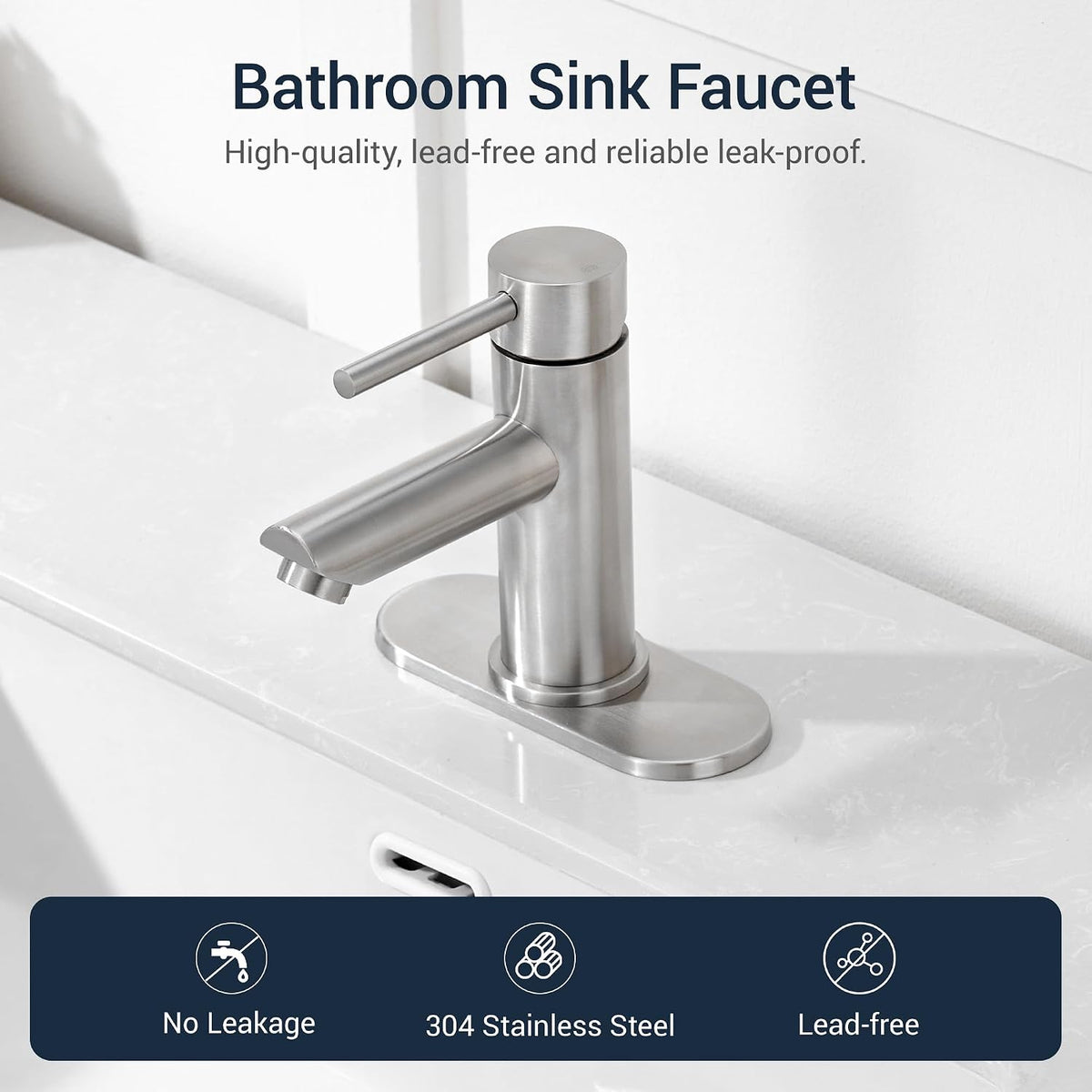 Brushed Nickel Bathroom Sink Faucets Single Hole Single Handle Stainless Steel Bathroom Faucet RV Faucet Deck Mount 1