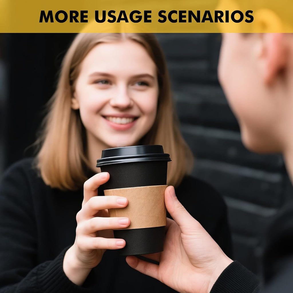 12 oz 50 Pack Black Disposable Coffee Cups with Lids & Sleeves