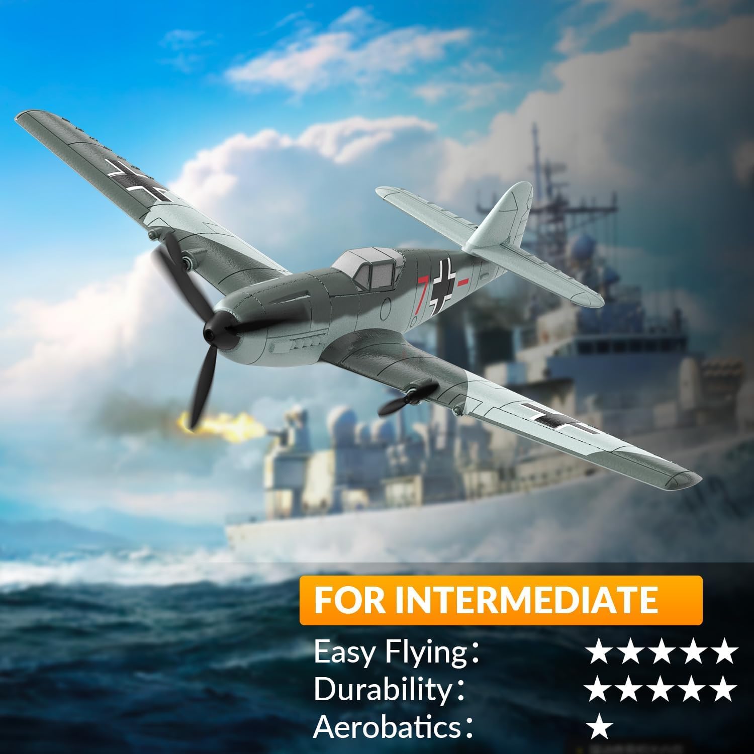 RC Plane, 3 Channel Remote Control Plane for Beginners & Adults | BF109 Fighter RTF, 2.4GHz, 6-Axis Gyro Stabilizer