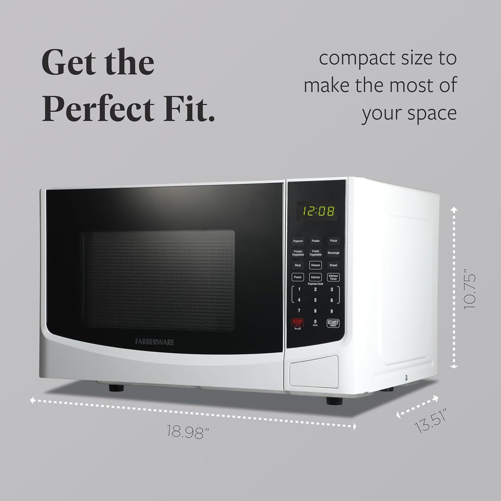 0.9 Cu. Ft. Countertop Microwave Oven – 900W Power, Auto Cook Settings, Defrost, and Safety Lock – White