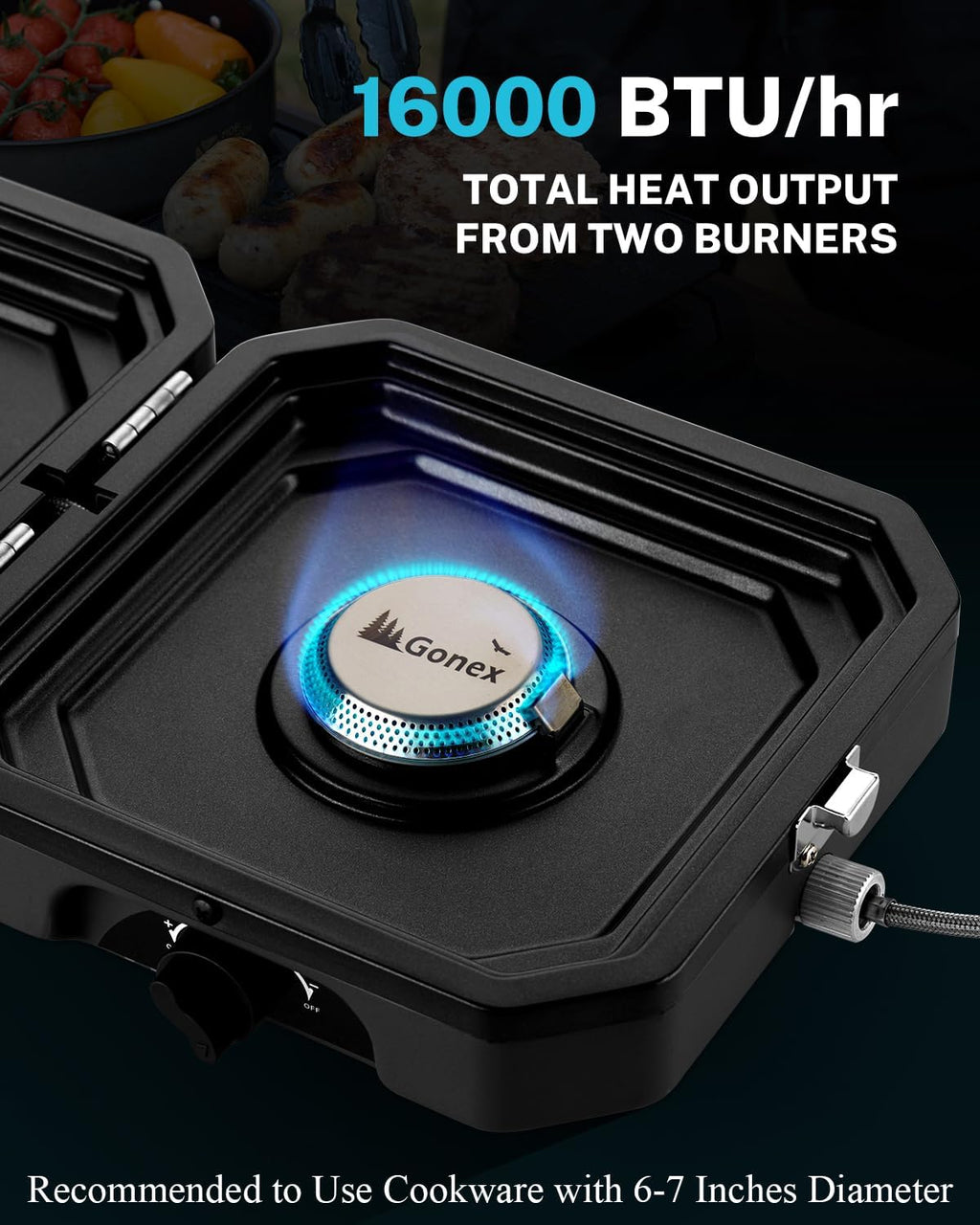 2 Burner Propane Camping Stove with Griddle & Grates, Portable Foldable Cooking Stove with Total 16,000 BTU, Two