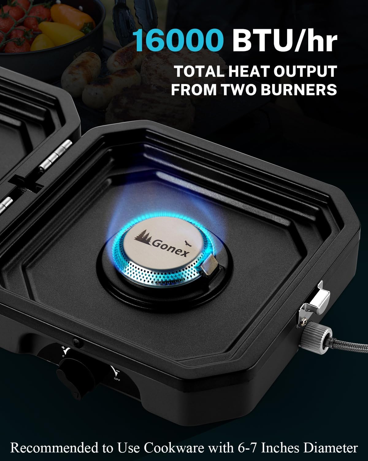 2 Burner Propane Camping Stove with Griddle & Grates, Portable Foldable Cooking Stove with Total 16,000 BTU, Two