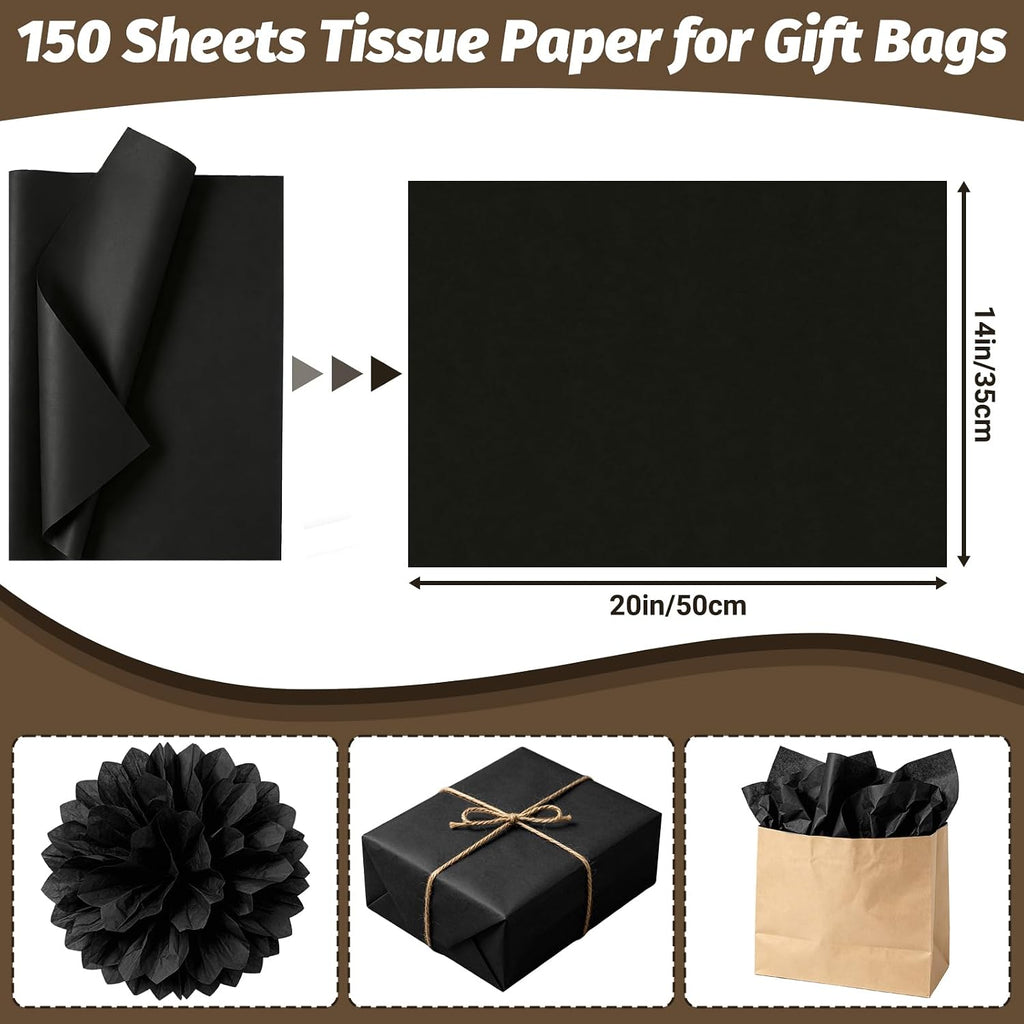 150 Sheets Black Tissue Paper Bulk 14x20 Inch