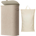 Slim Laundry Basket with Lid and Removable Bag, 65L, Beige