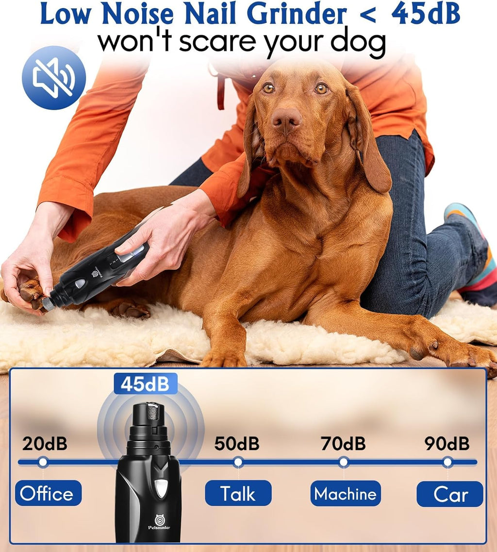 Dog Nail Grinder, 2-Speed and LED Light, Touch-Switch, TypeC, Quiet and Low-Vibration Dog Nail Trimmers, and 3 Ports