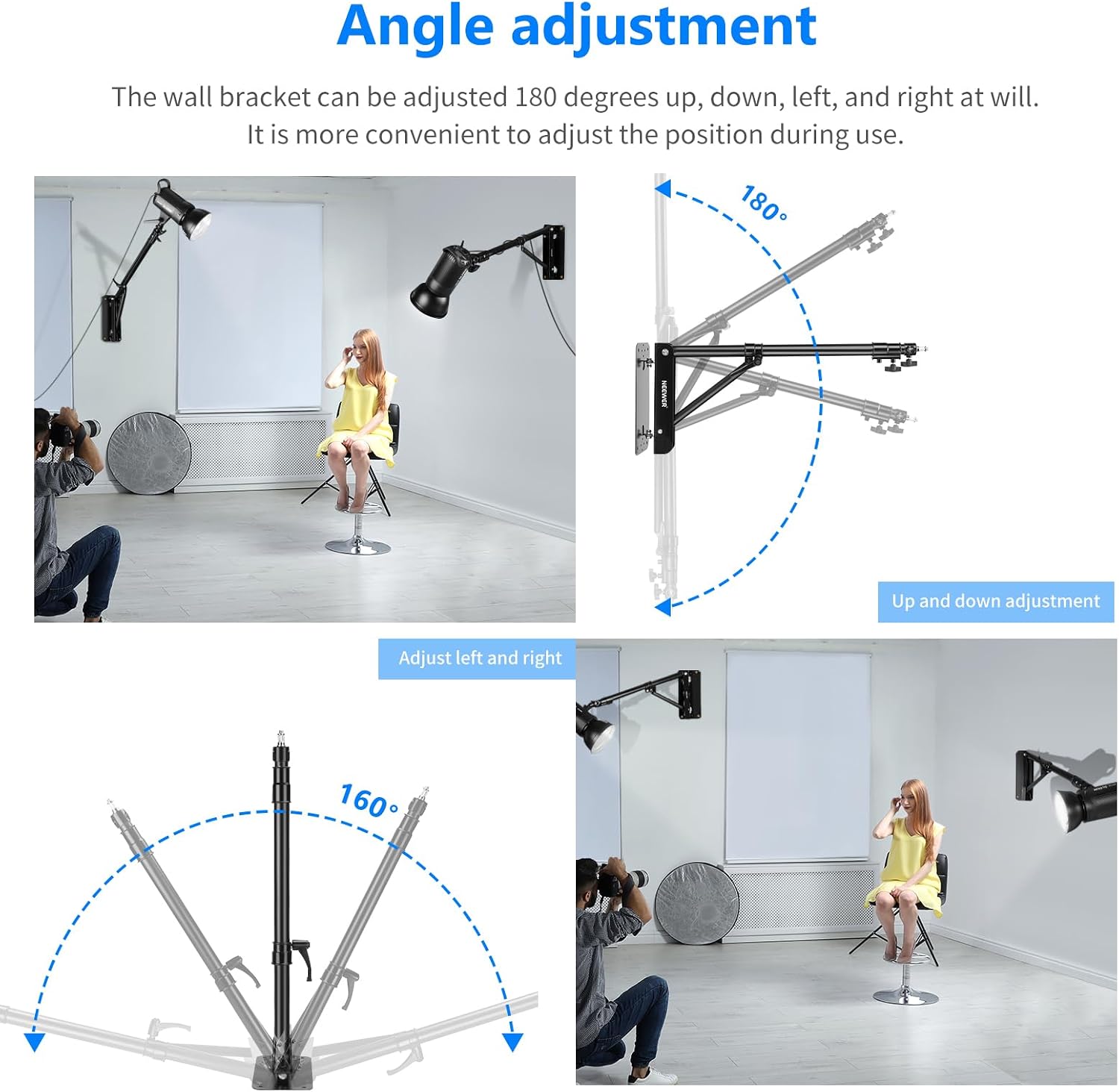 Wall Mounting Boom Arm with Triangle Base for Photography Studio Video Strobe Light Monolight Softbox Umbrella